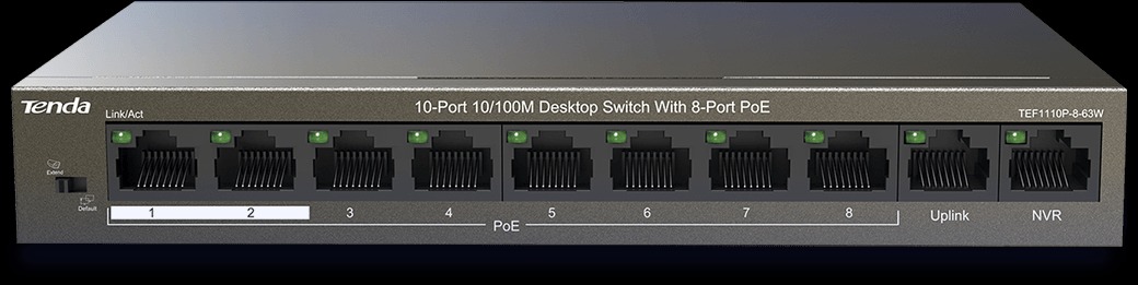 Tenda TEF1110P-8-63W 10-Port 10/100 Mbps PoE Switch with 8 PoE Ports