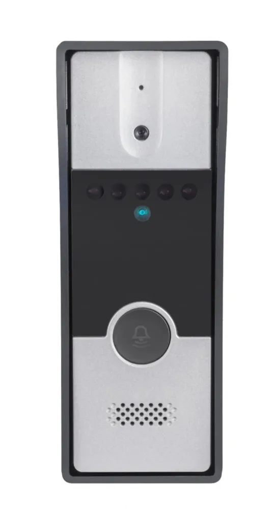 Hikvision DS-KIS203 outdoor door station in dark grey and silver, showing the camera, indicator and call button