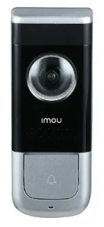 IMOU wired smart video doorbell in black and silver, front view showing the camera and the call button