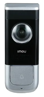 IMOU wired smart video doorbell in black and silver, front view showing the camera and the call button