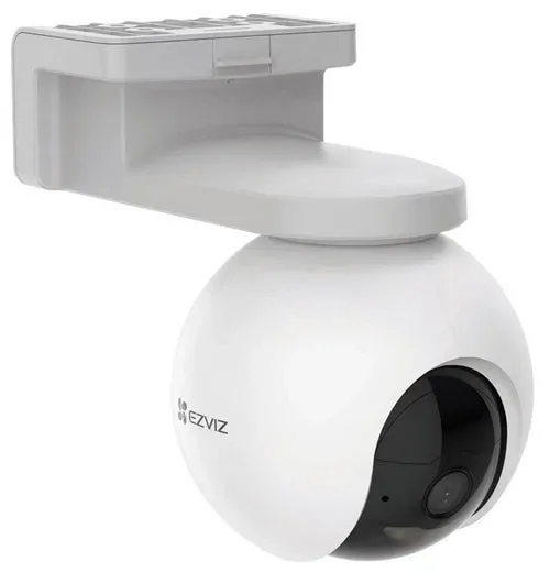 EZVIZ HB8 battery-powered pan-and-tilt camera in white on its wall bracket, front view