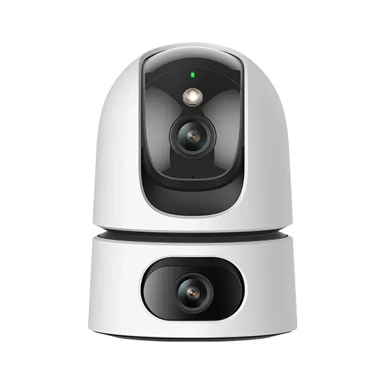 IMOU Ranger Dual pan-and-tilt Wi-Fi camera in white, front view on a white background, the motorised upper lens above the fixed lower lens
