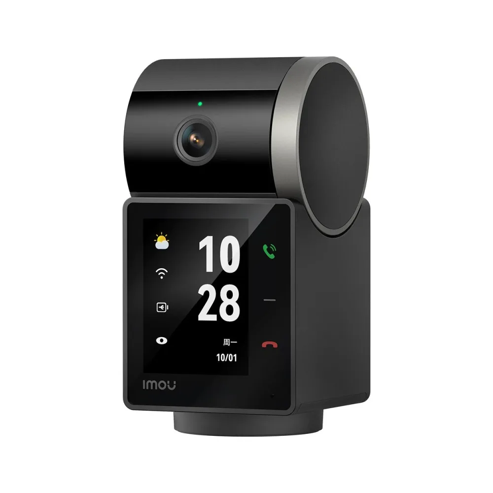 IMOU Rex VT 3K smart video phone camera in black, front three-quarter view on a white background showing the colour touchscreen below the camera lens