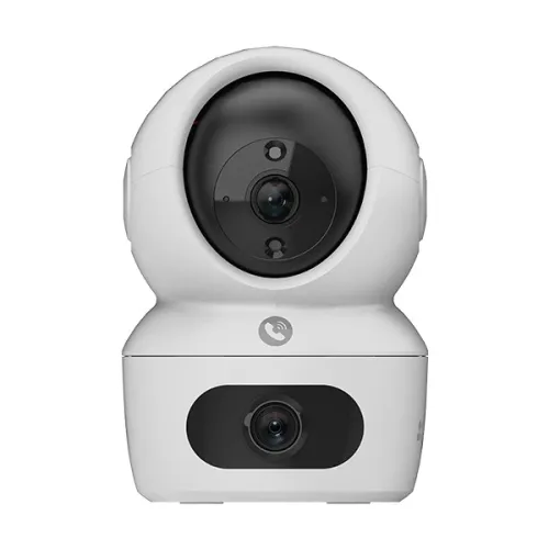 EZVIZ H7C 4MP+4MP dual-lens pan-and-tilt Wi-Fi camera in white, front view on a white background, the motorised upper lens above the fixed lower lens